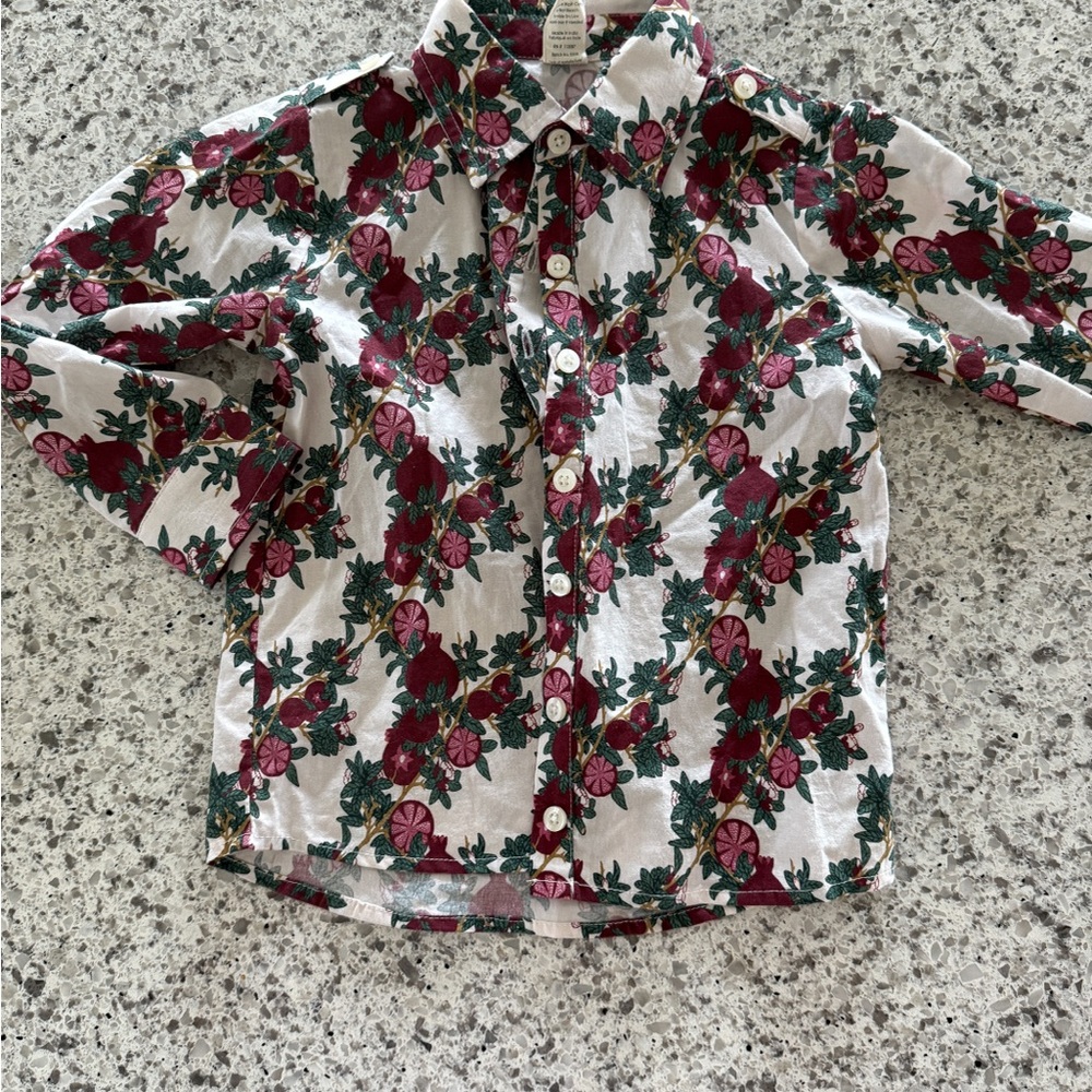 Kate Quinn Kids Floral Button Down Shirt - White and Red